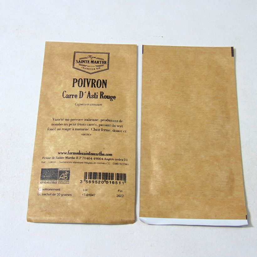 Esempio di esemplare Peperone Quadrato d'Asti Rosso sacchetto di semi 30 (Sachet de 30 grainesg) come consegnato