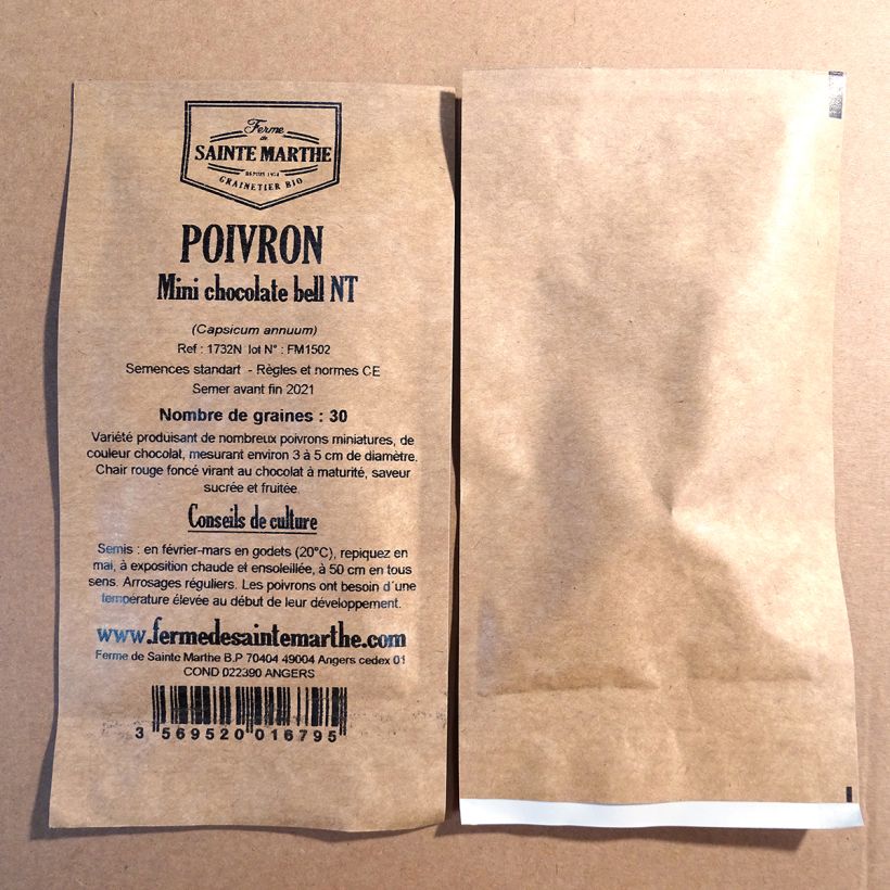 Esempio di esemplare Peperone Mini Chocolate Bell sacchetto di semi 30 (Sachet de 30 grammesg) come consegnato