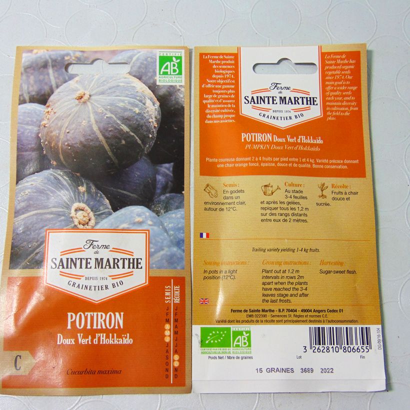 Esempio di esemplare Zucca Doux Vert d'Hokkaido sacchetto di semi 8 (2g) come consegnato