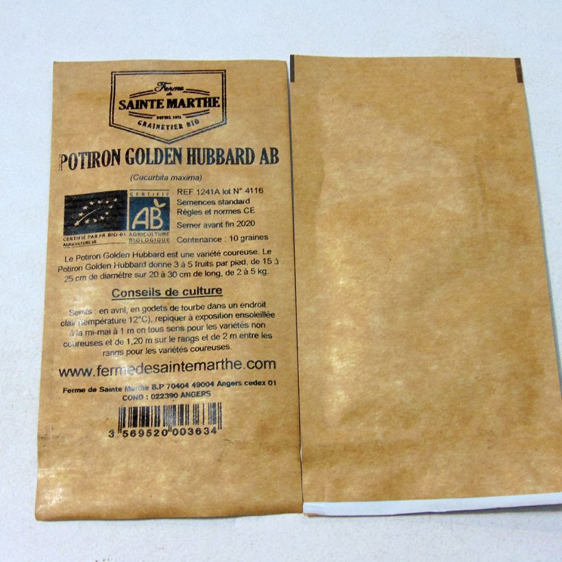 Esempio di esemplare Zucca Golden Hubbard Bio - Ferme de Sainte Marthe sacchetto di semi 10 (2g) come consegnato