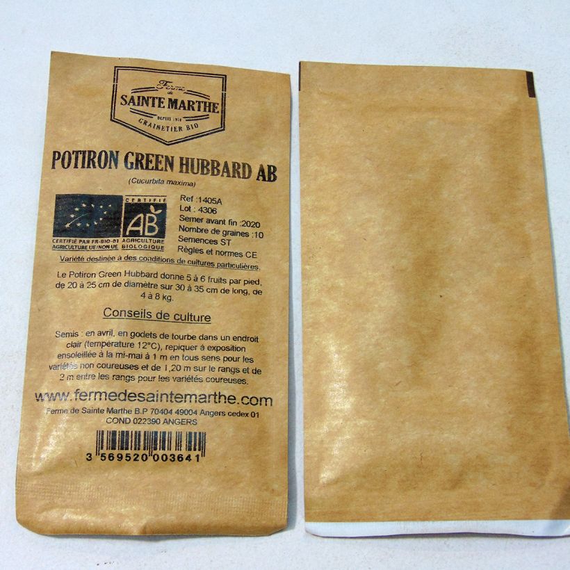 Esempio di esemplare Zucca Green Hubbard Bio - Ferme de Sainte Marthe sacchetto di semi 10 (2g) come consegnato