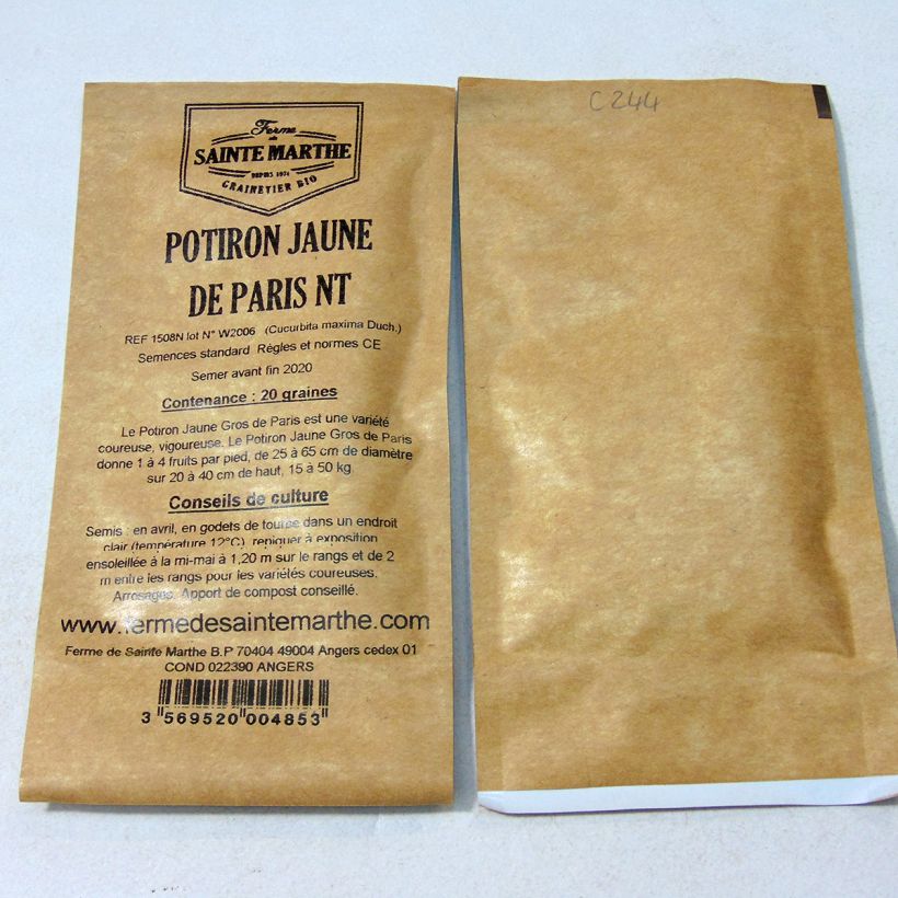 Esempio di esemplare Zucca Gialla Gros de Paris NT - Ferme de Sainte Marthe sacchetto di semi 20 (6g) come consegnato