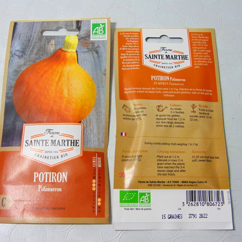 Esempio di esemplare Zucca Hokkaido Bio - Ferme de Sainte Marthe sacchetto di semi 10 (2g) come consegnato