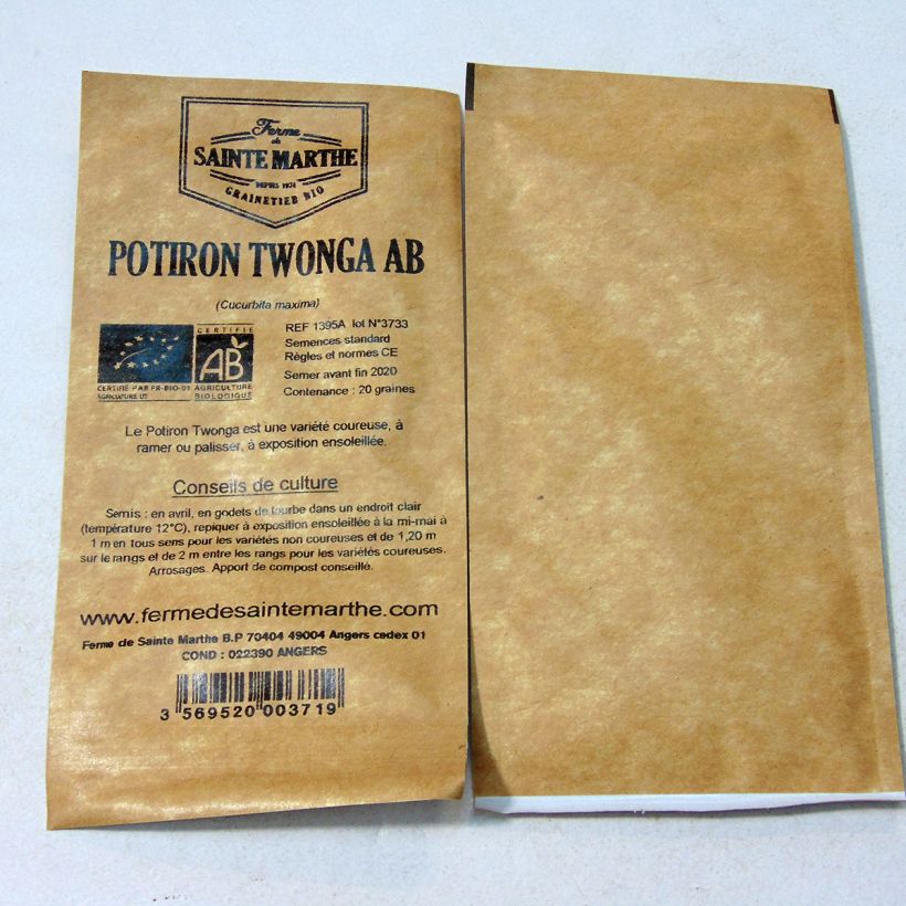 Esempio di esemplare Zucca cinese Twonga Bio - Ferme de Sainte Marthe sacchetto di semi 20 (1g) come consegnato