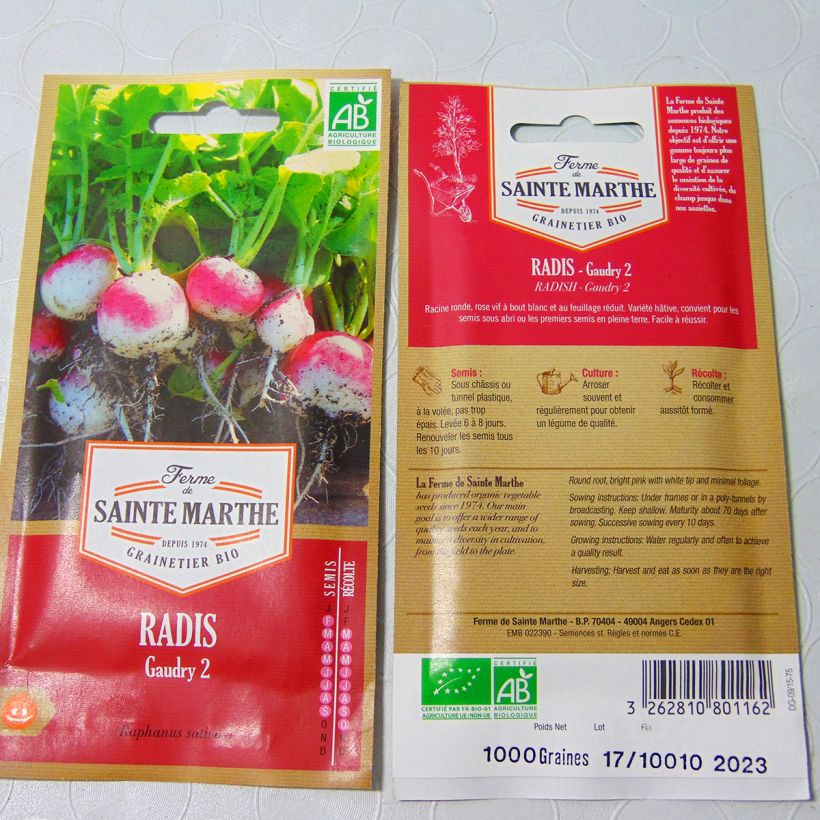 Esempio di esemplare Ravanello Gaudry 2 Bio - Ferme de Sainte Marthe sacchetto di semi 500 (6g) come consegnato