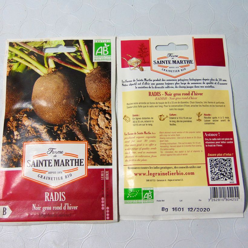 Esempio di esemplare Ravanello Nero rapa tonda d'inverno Bio - Ferme de Sainte Marthe sacchetto di semi 1000 (8g) come consegnato