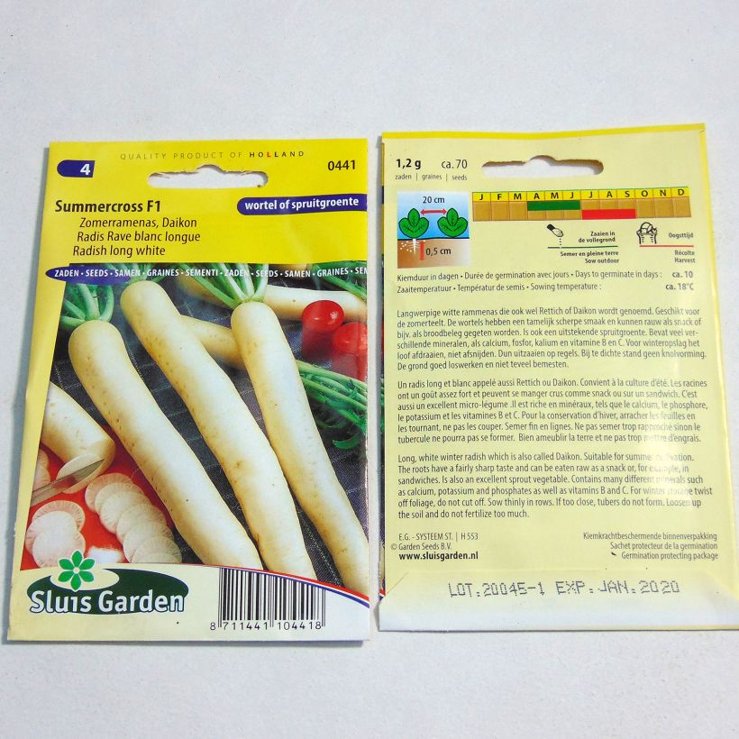 Esempio di esemplare Ravanello longipinnatus Rave blanc Summercross F1 sacchetto di semi 75 (1g) come consegnato