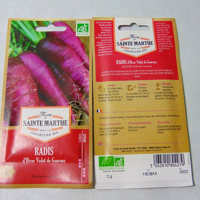 Esempio di esemplare Ravanello Viola de Gournay Bio - Ferme de Sainte Marthe sacchetto di semi 160 (2g) come consegnato