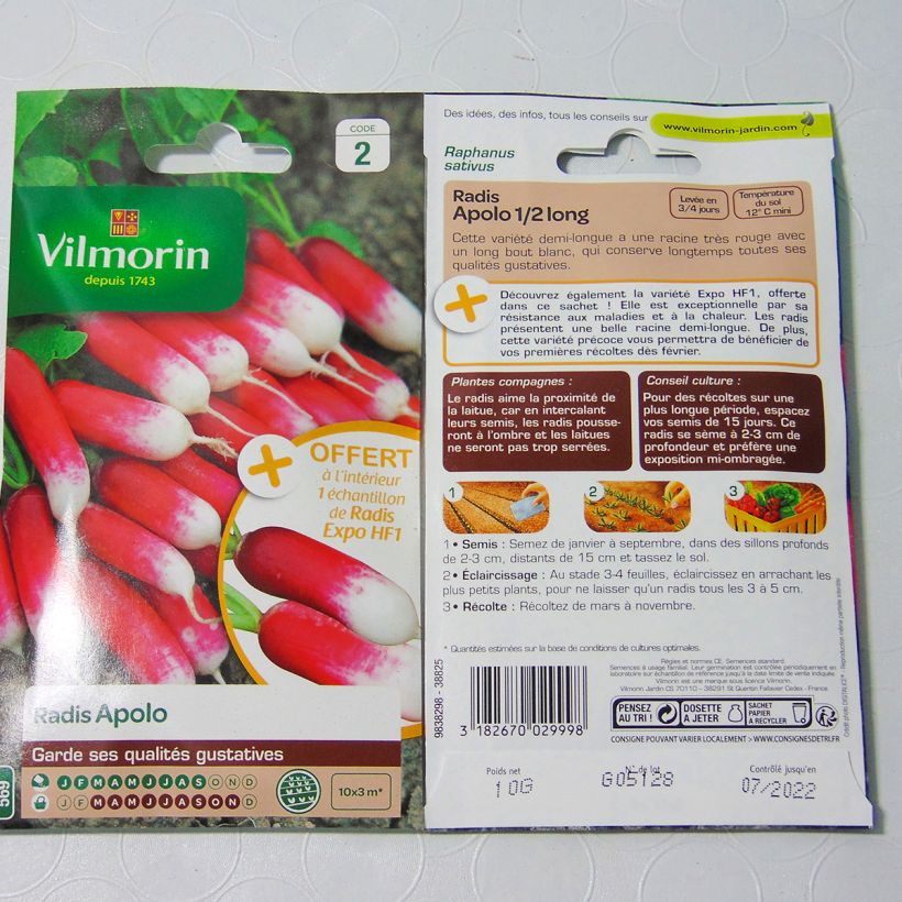 Esempio di esemplare Ravanello sativus 1/2 long Apolo sacchetto di semi 800 (10g) come consegnato