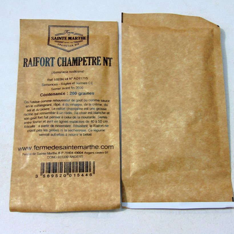 Esempio di esemplare Armoracia rusticana - Cren - Ferme de Sainte Marthe sacchetto di semi 200 (2g) come consegnato