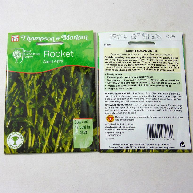 Esempio di esemplare Rucola Astra sacchetto di semi 750 come consegnato