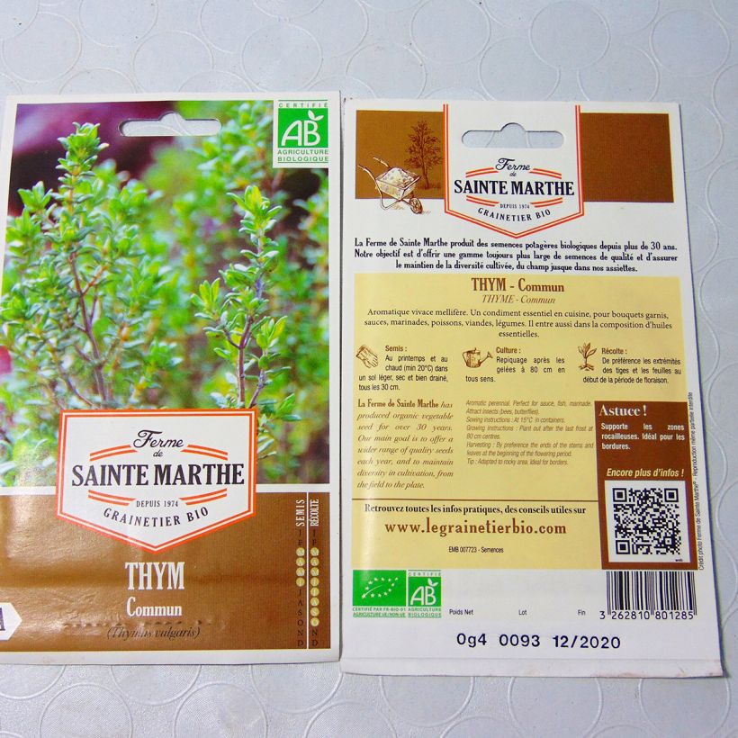 Esempio di esemplare Thymus vulgaris Bio - Ferme de Sainte Marthe - Timo sacchetto di semi 1000 come consegnato