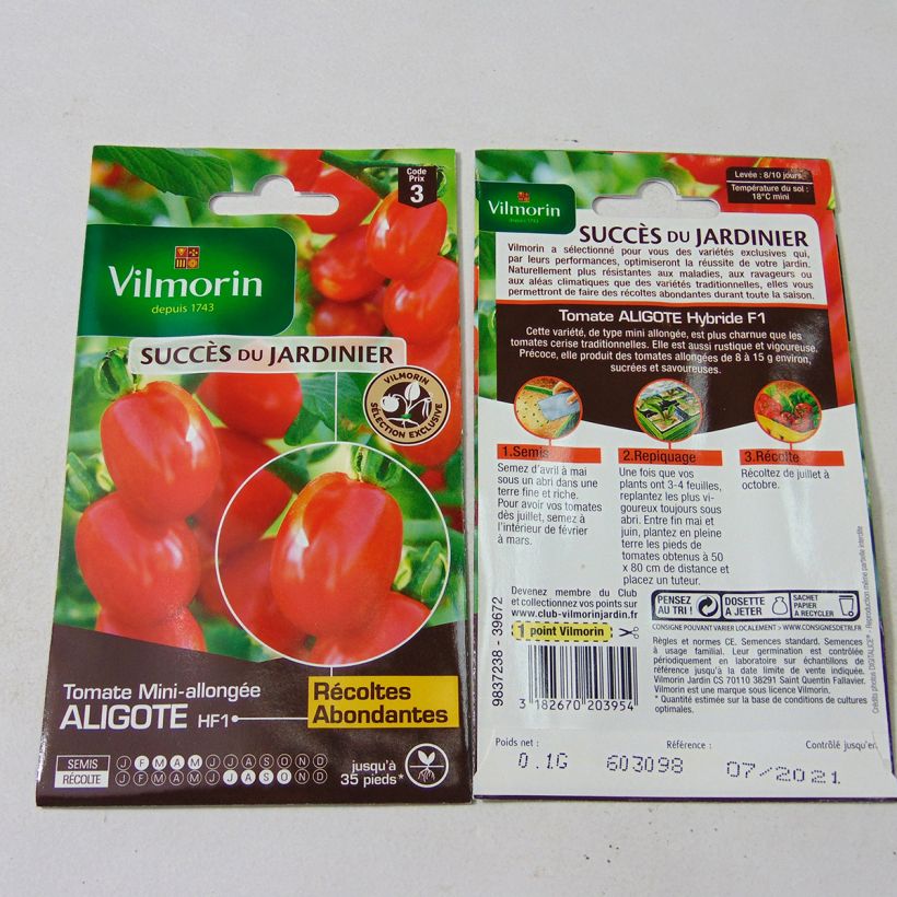 Esempio di esemplare Pomodoro ciliegino/datterino Aligote F1 - Vilmorin sacchetto di semi 30 (0,1g) come consegnato