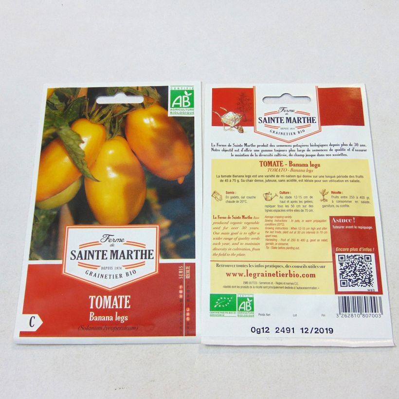 Esempio di esemplare Pomodoro giallo Banana Legs sacchetto di semi 30 come consegnato