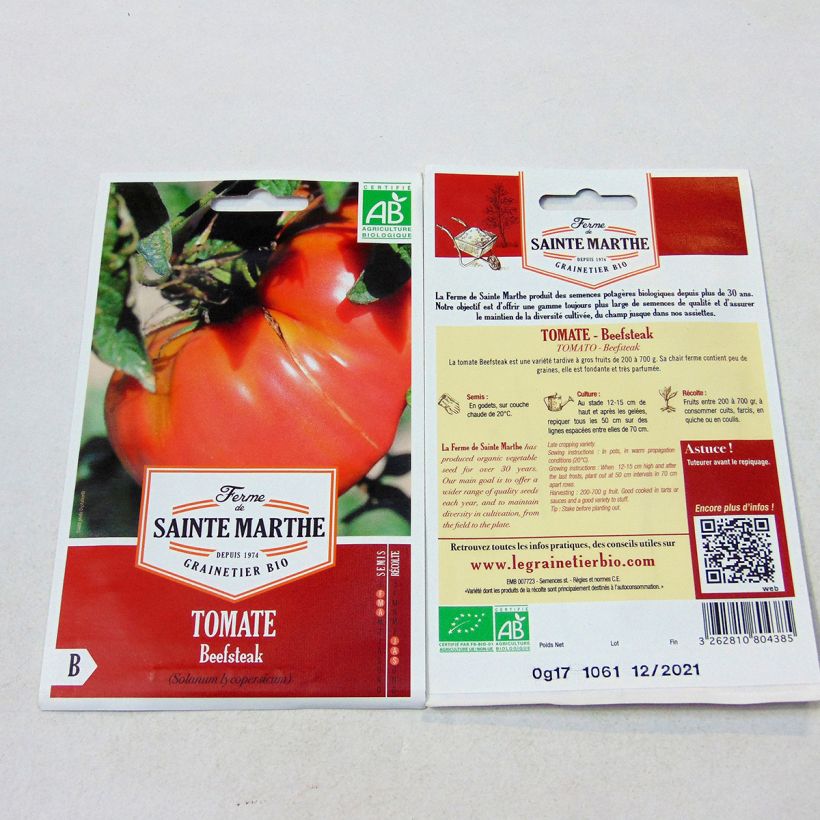 Esempio di esemplare Pomodoro cuore di bue/Beefsteak Beefsteak Bio - Ferme de Sainte Marthe sacchetto di semi 40 come consegnato