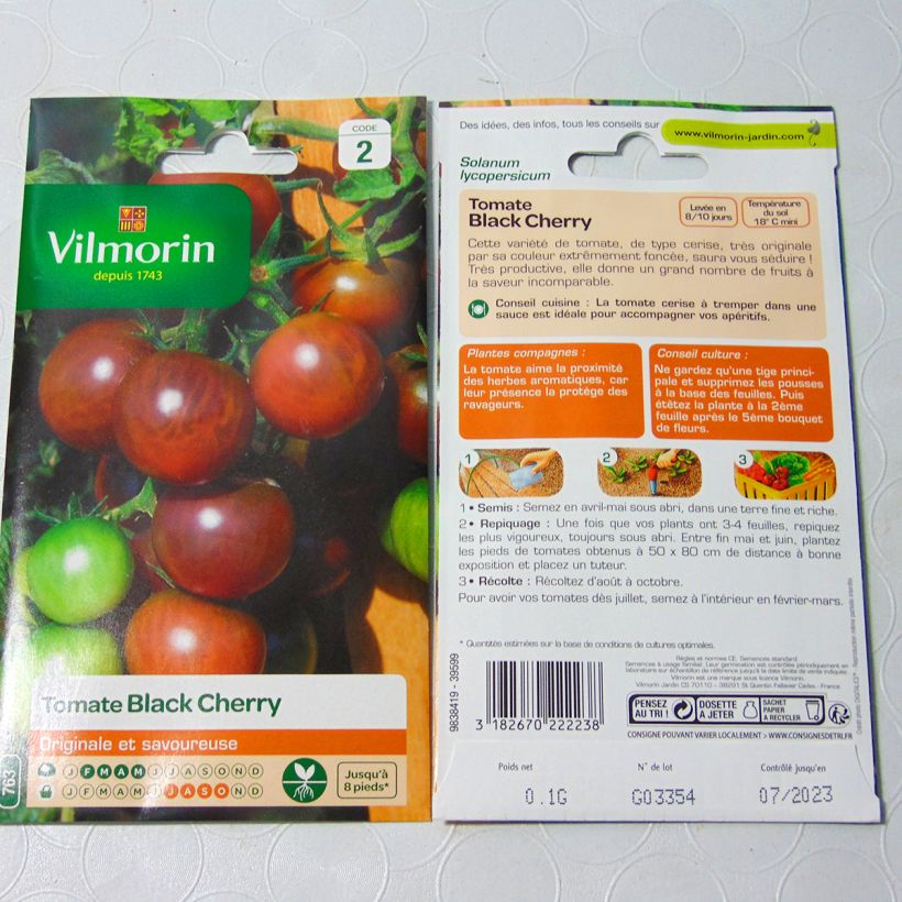 Esempio di esemplare Pomodoro ciliegino/datterino Black Cherry - Vilmorin sacchetto di semi 30 (0,1g) come consegnato