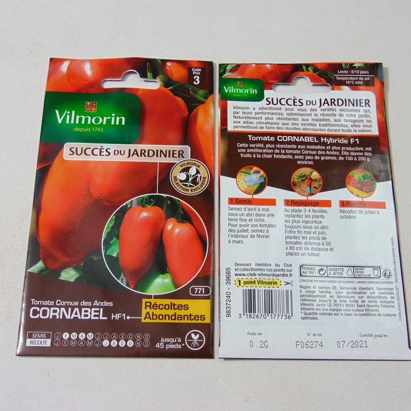 Esempio di esemplare Pomodoro a forma allungata Cornabel sacchetto di semi 60 (0.2g) come consegnato