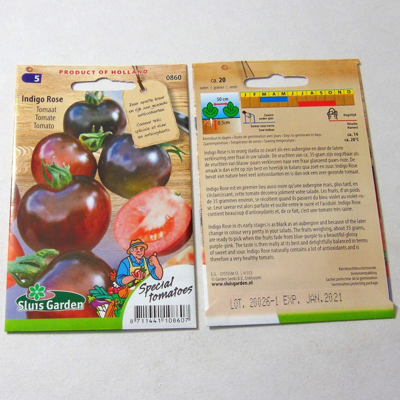 Esempio di esemplare Pomodoro Indigo Rose sacchetto di semi 15 come consegnato