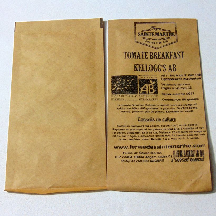 Esempio di esemplare Pomodoro Kellogg's Breakfast sacchetto di semi 50 come consegnato