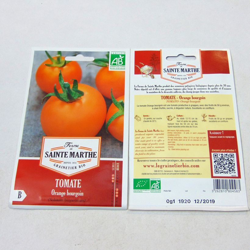Esempio di esemplare Pomodoro arancione Orange Bourgoin sacchetto di semi 40 come consegnato