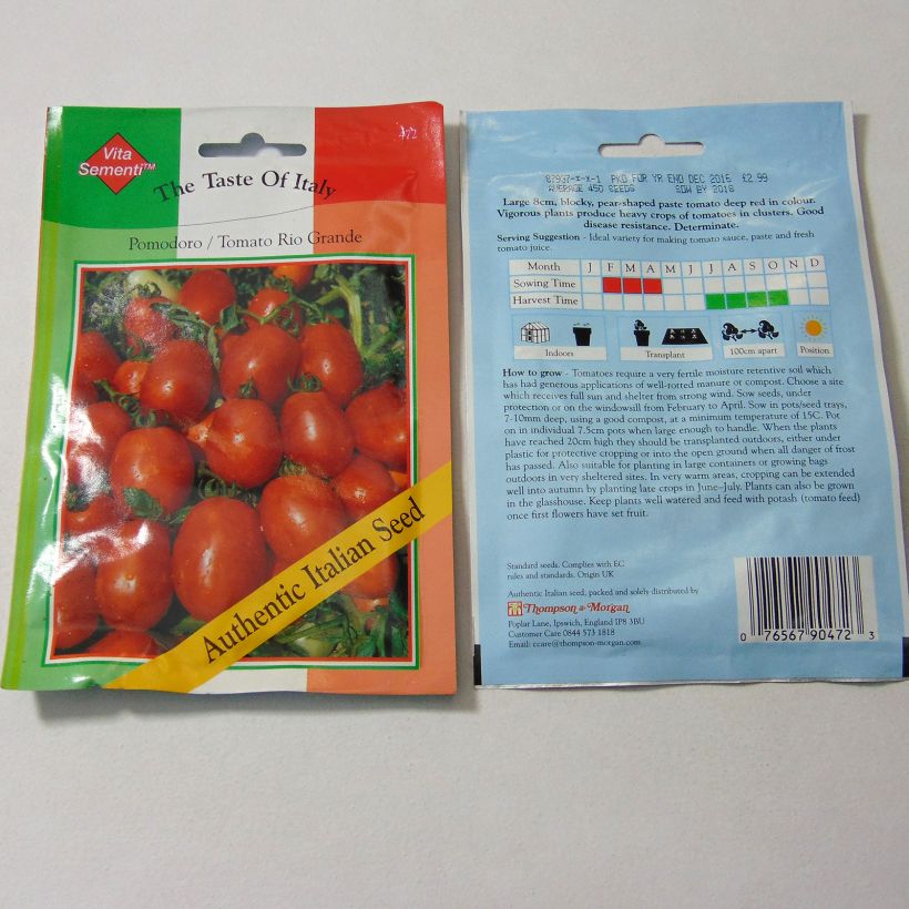 Esempio di esemplare Pomodoro Rio Grande sacchetto di semi 450 come consegnato