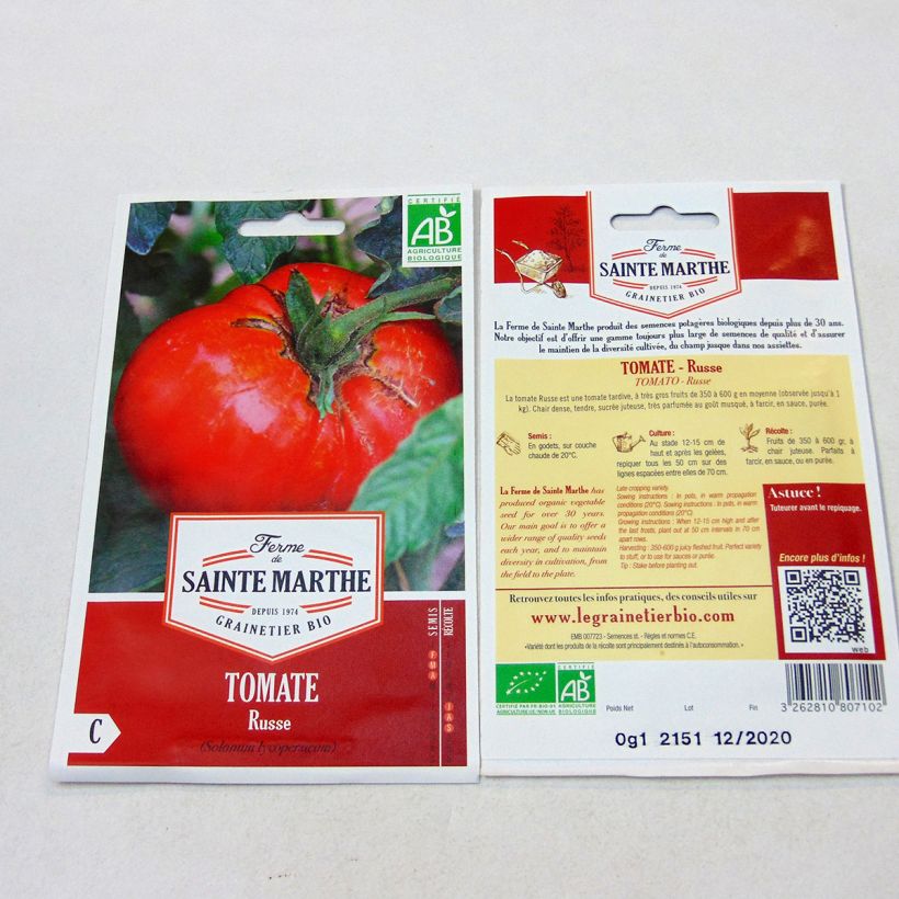 Esempio di esemplare Pomodoro cuore di bue/Beefsteak Russo sacchetto di semi 30 come consegnato