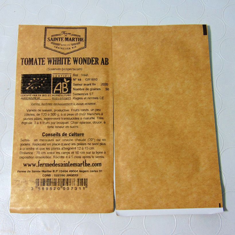 Esempio di esemplare Pomodoro bianco White Wonder sacchetto di semi 50 come consegnato