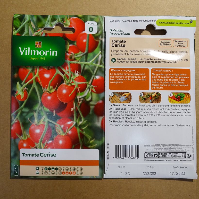 Esempio di esemplare Pomodoro ciliegino/datterino - Vilmorin sacchetto di semi 60 (0,2g) come consegnato