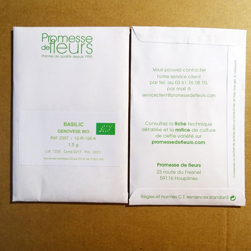 Esempio di esemplare Basilico Genovese sacchetto di semi 800 (1,5g) come consegnato