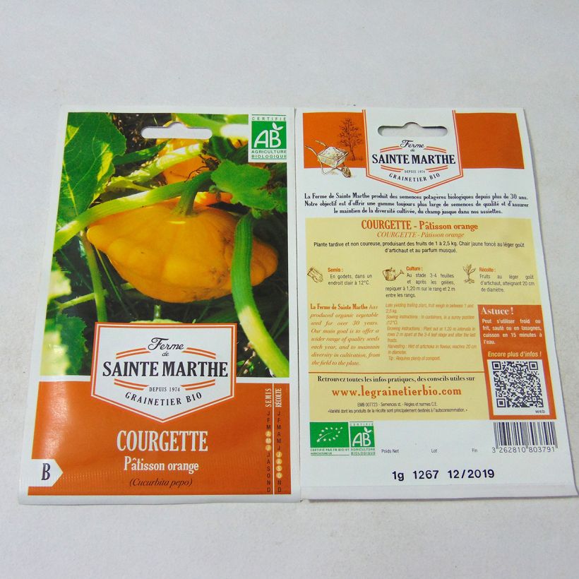 Esempio di esemplare Zucchino Patisson arancione Bio - Ferme de Sainte Marthe sacchetto di semi 10 (1g) come consegnato