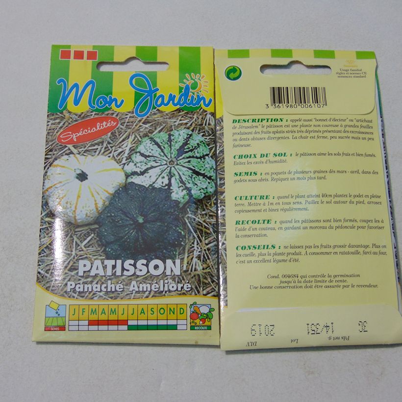 Esempio di esemplare Zucchino Patisson Vert Panaché de Blanc sacchetto di semi 20 (3g) come consegnato