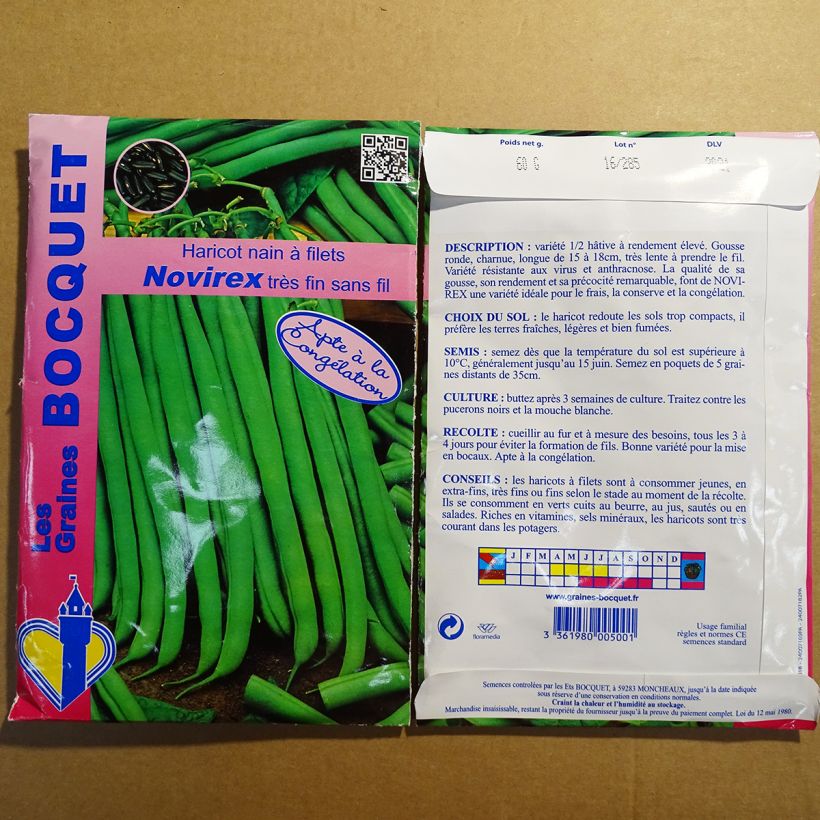 Esempio di esemplare Fagiolo nano Novirex sacchetto di semi 120 (60g) come consegnato
