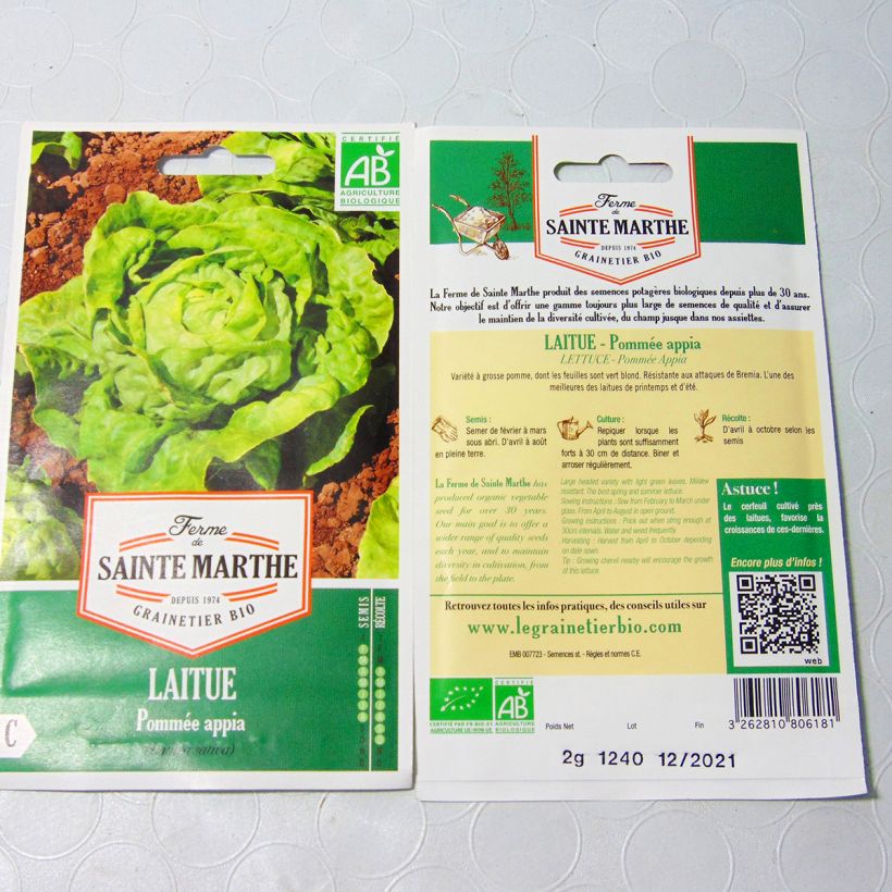 Esempio di esemplare Lattuga a cappuccio Appia Bio - Ferme de Sainte Marthe sacchetto di semi 500 (2g) come consegnato