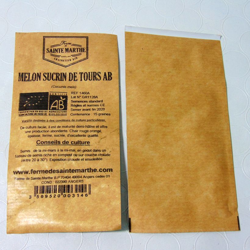 Esempio di esemplare Melone Sucrin de Tours Bio - Ferme de Sainte Marthe sacchetto di semi 15 come consegnato