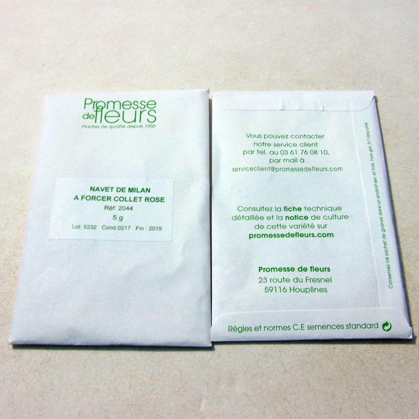 Esempio di esemplare Rapa à Forcer Collet Rose sacchetto di semi 2000 (5g) come consegnato