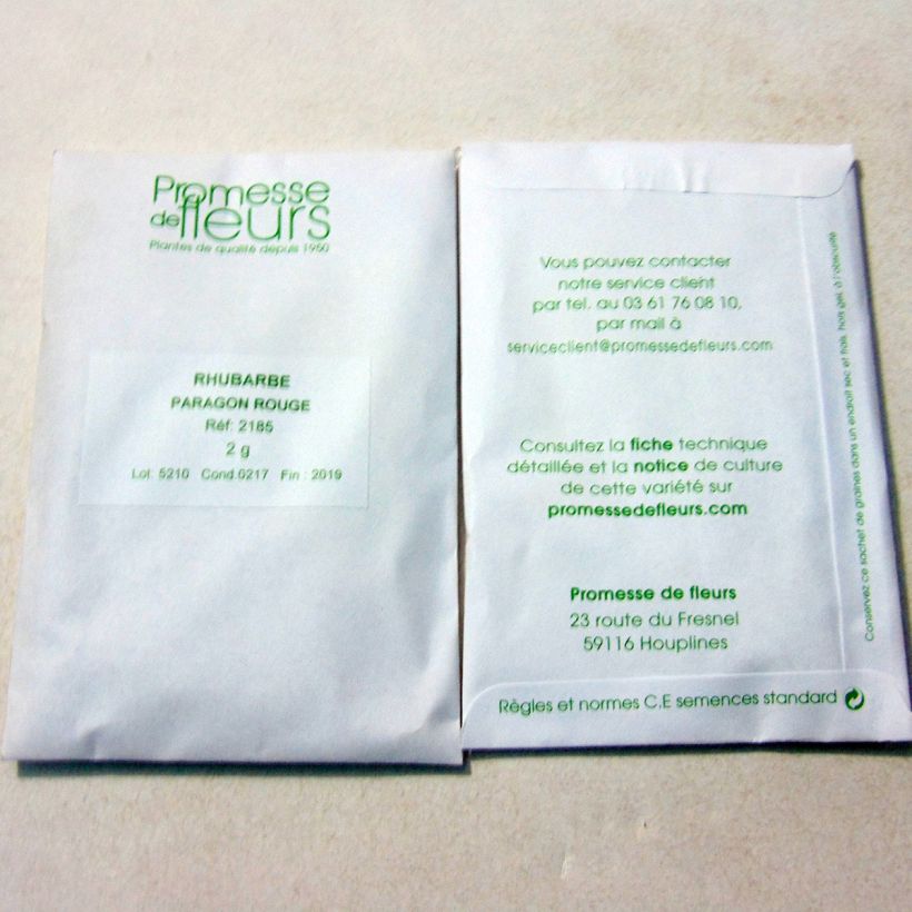 Esempio di esemplare Rheum Paragon Rouge - Rabarbaro sacchetto di semi 125 (2g) come consegnato