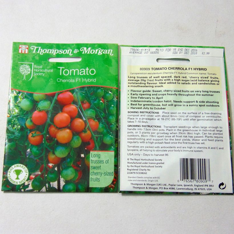 Esempio di esemplare Pomodoro ciliegino/datterino Cherrola sacchetto di semi 10 come consegnato