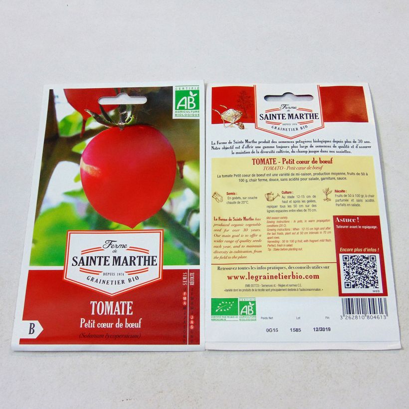 Esempio di esemplare Pomodoro cuore di bue/Beefsteak Cuor Di Bue Piccolo Bio - Ferme de Sainte Marthe sacchetto di semi 50 come consegnato