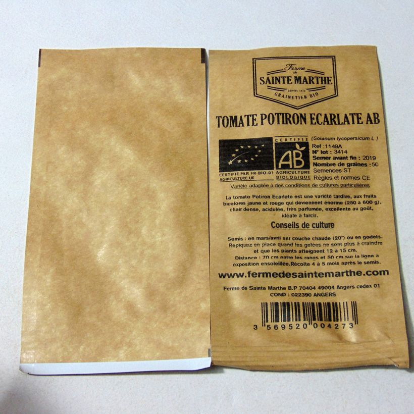 Esempio di esemplare Pomodoro cuore di bue/Beefsteak Zucca scarlatta Bio - Ferme de Sainte Marthe sacchetto di semi 50 come consegnato