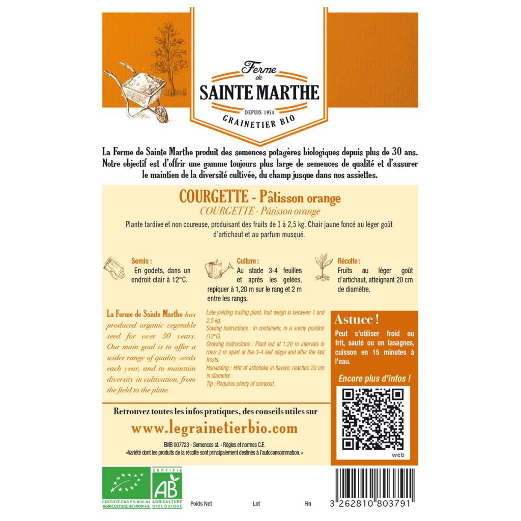Zucchino Patisson arancione Bio - Ferme de Sainte Marthe