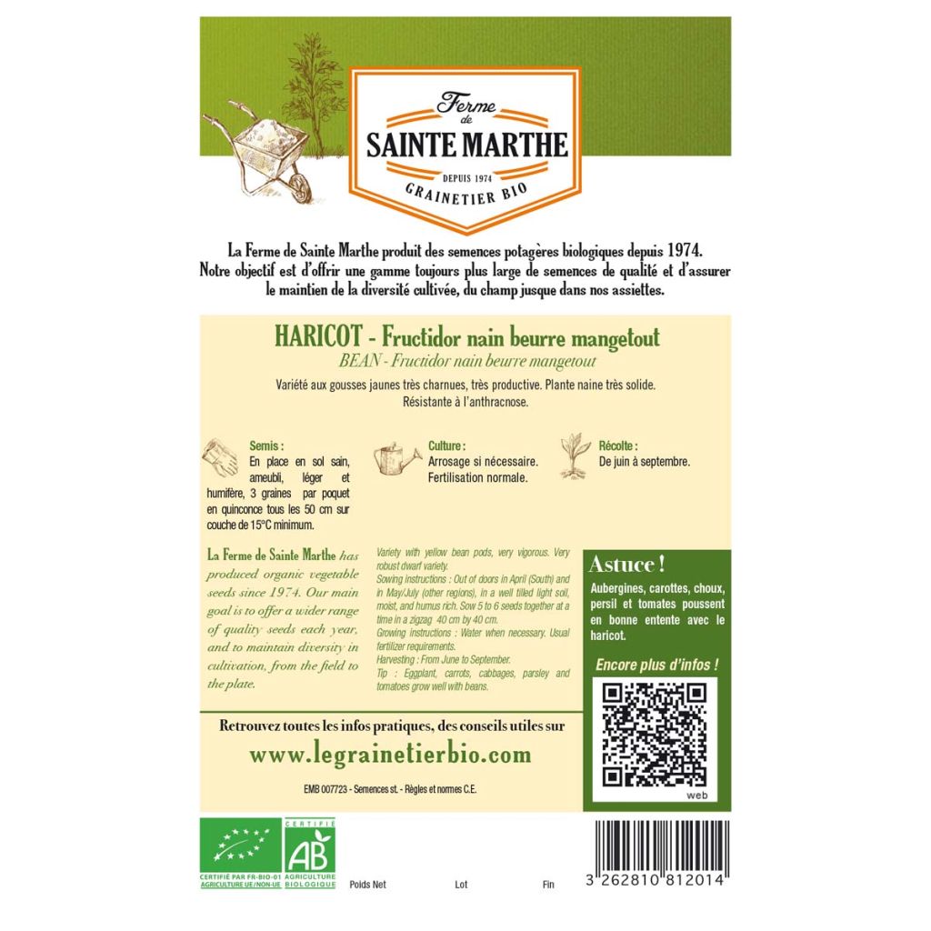 Haricot Fructidor nain beurre Bio – Top 20 - Ferme de Sainte Marthe
