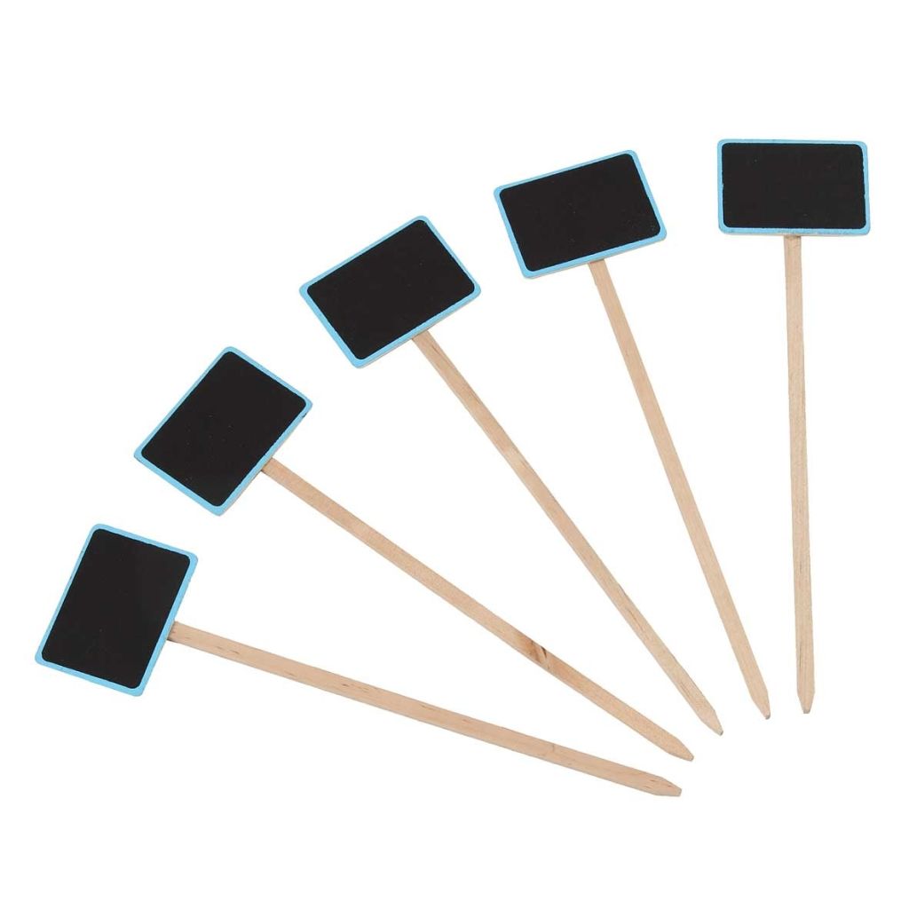 Etichetta da piantare rettangolare legno colorato e ardesia 7 x 5 cm - Altezza: 27,5 cm - venduta in confezione da 5