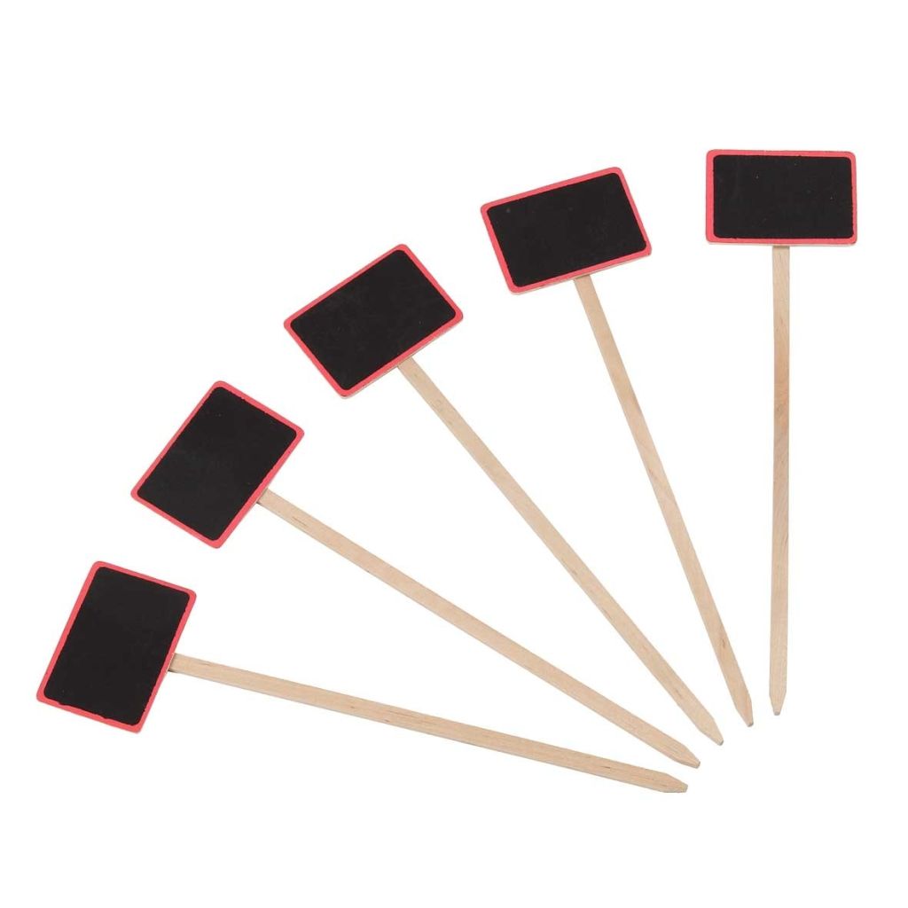 Etichetta da piantare rettangolare legno colorato e ardesia 7 x 5 cm - Altezza: 27,5 cm - venduta in confezione da 5